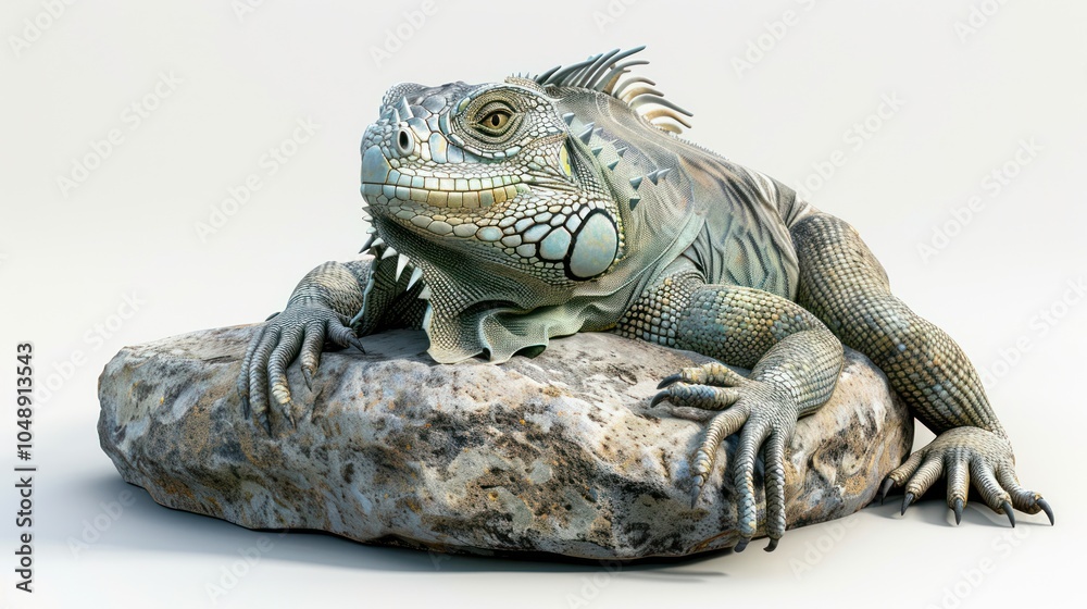 Obraz premium A Green Iguana Resting on a Rock with Claws Extended