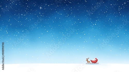 A festive winter scene featuring Santa's sleigh and a reindeer against a starry night sky. photo