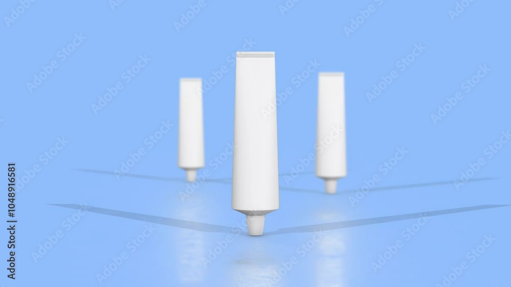 3D White Tubes on a Reflective Floor Zooming Towards the Camera. White Cream. 4K 3D White Tubes on a Reflective Floor Zooming Towards the Camera. White Cream. 4K