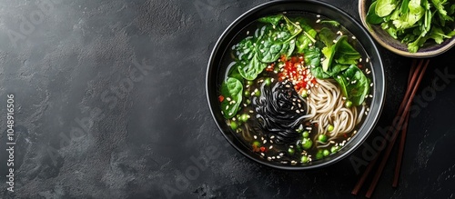 Asian rice noodle soup feat...