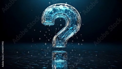 3d question mark made of ice water liquid cinematic environment