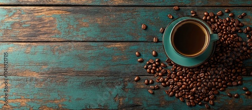 Coffee cup and beans on a r...