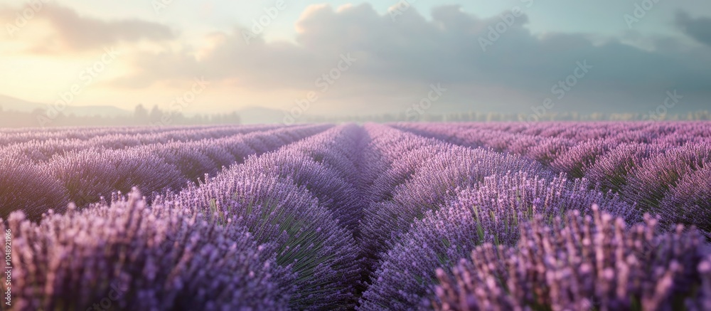 Obraz premium Field of lavender blooms harvesting. with copy space image. Place for adding text or design