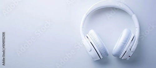 White wireless headphones and earphones copy space background photo