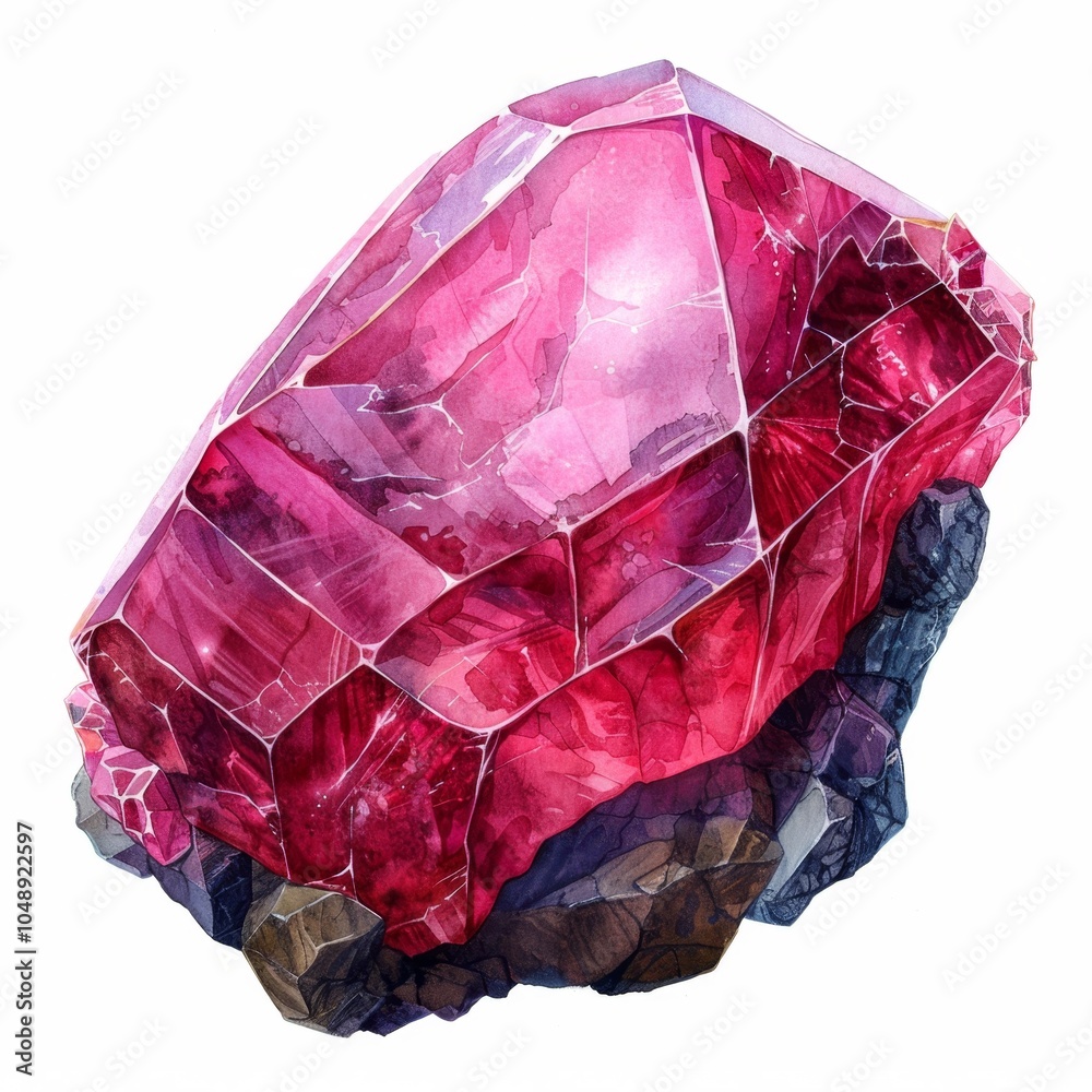 watercolor ruby mineral pastel gemstone, isolated on white background for clipart. ai generated