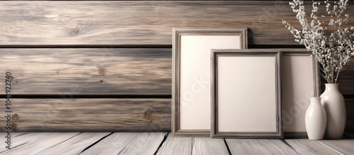 Empty photo frames on a woo...