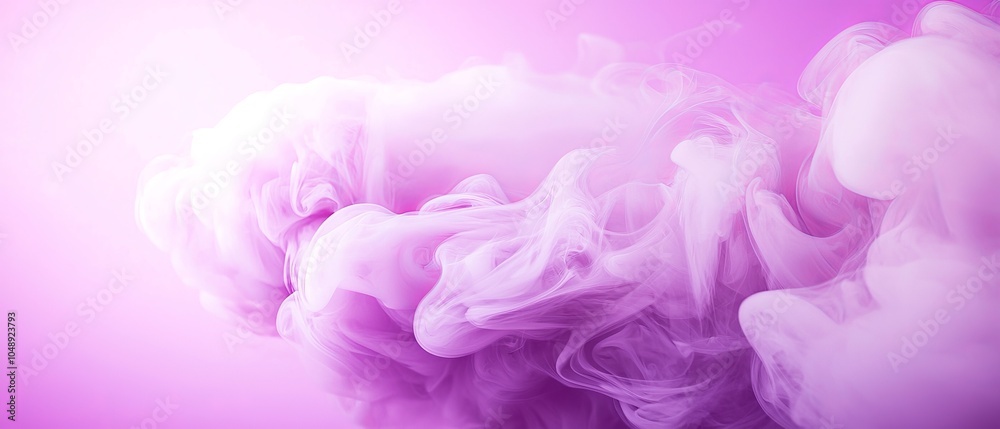 A significant amount of smoke fills the purple and pink backdrop, illuminated by a bright light above A significant amount of smoke fills the purple and pink backdrop, illuminated by a bright light above