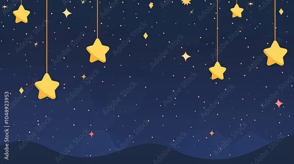 Fototapeta premium A background of yellow glowing stars hanging from the top left 