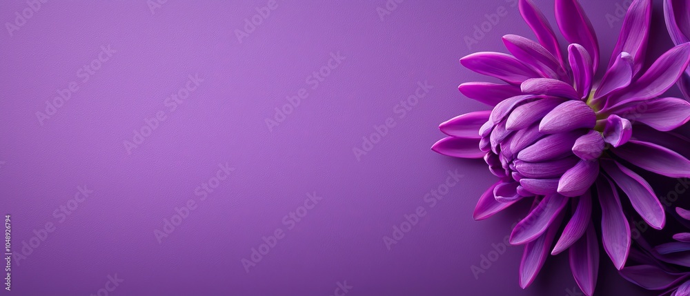  Close-up of a purple flower against a solid purple background Text space below image