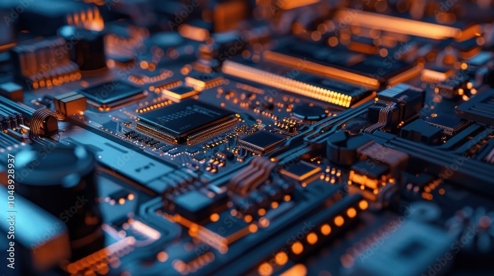 Close-up of a Circuit Board with Glowing Components Close-up of a Circuit Board with Glowing Components