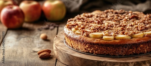 Apple and nut cake topped w...