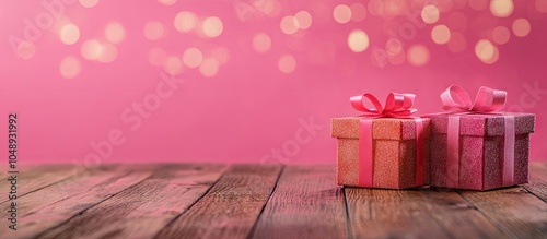 Vibrant gift boxes on a woo...