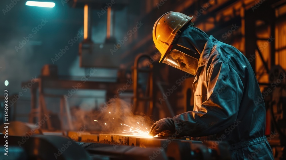 Industrial Worker Welding Metal in a Factory Industrial Worker Welding Metal in a Factory