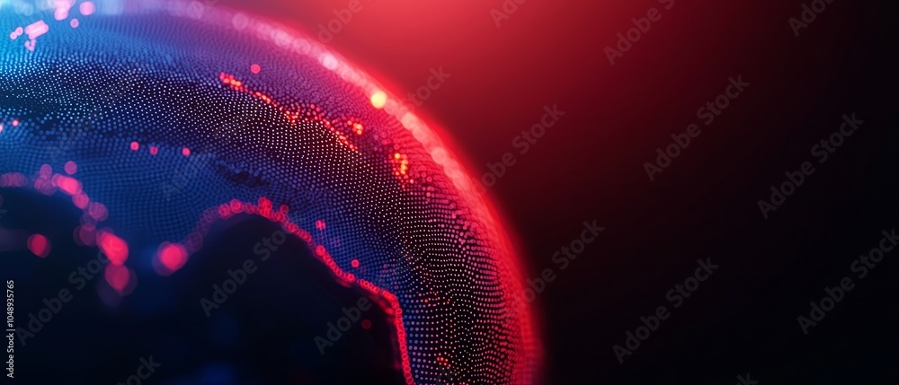  A tight shot of a red-blue dual-toned backdrop featuring a mapped globe at its core