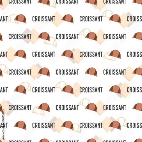 Morning Pastries Craze Elegant Croissant Pattern. Perfect for bakery packaging, kitchen decor, or chic textiles, this pattern brings a touch of gourmet delight and Parisian flair to any project.