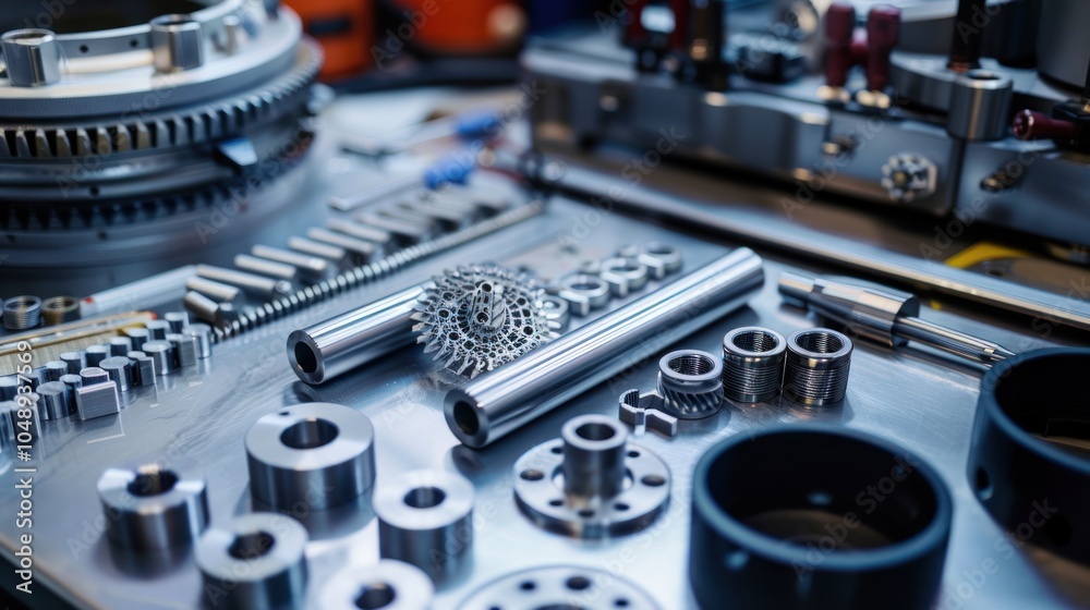 Close-up of Metal Parts and Gears on a Workbench Close-up of Metal Parts and Gears on a Workbench