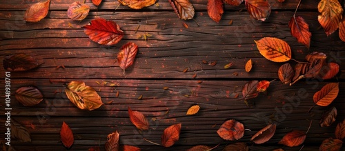 Autumn leaves on a wooden b...