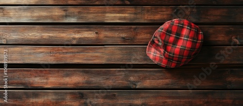 A red plaid hat is hanging ...