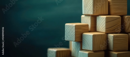 Business development concept using wood block construction Growth strategies and ideas A stack of square wooden cubes A backdrop for success leadership challenges creativity and performance in one 