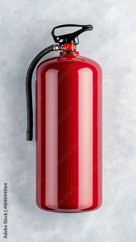Obraz premium Fire extinguisher mounted on a concrete wall in a warehouse, showcasing fire safety equipment for emergency preparedness