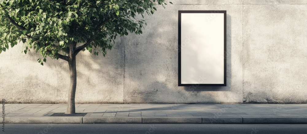 Vertical billboard on the sidewalk beside the road Mock up. with copy space image. Place for adding text or design