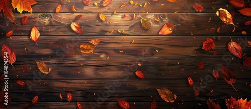 Autumn leaves on a wooden b...