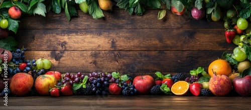 Fototapeta Naklejka Na Ścianę i Meble -  fresh fruits no area for text rustic wood backdrop. with copy space image. Place for adding text or design