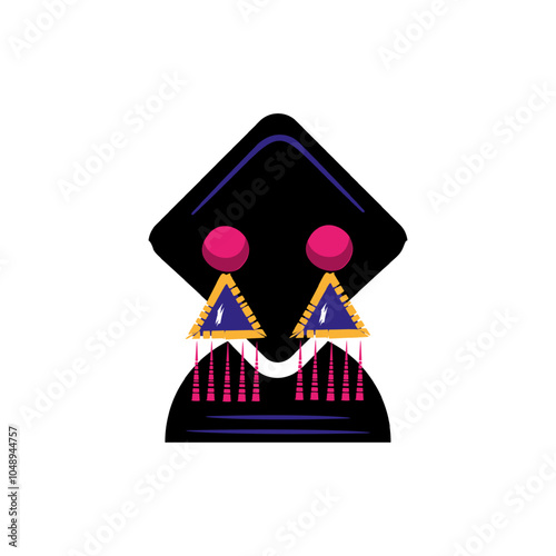 Earring jewelry showcase box flat illustration.