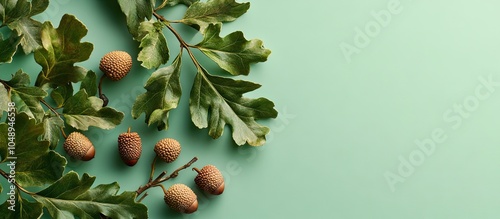 Branch featuring green oak ...