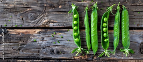 Fresh green pea pods on an ...
