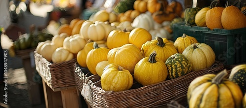 A range of squash showcased at a farmer s market in Lancaster County Pennsylvania. with copy space image. Place for adding text or design photo