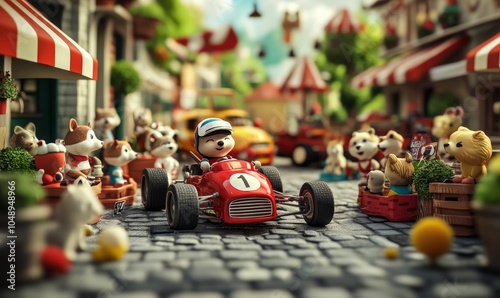 Wallpaper Mural A toy car races through a miniature town. Torontodigital.ca