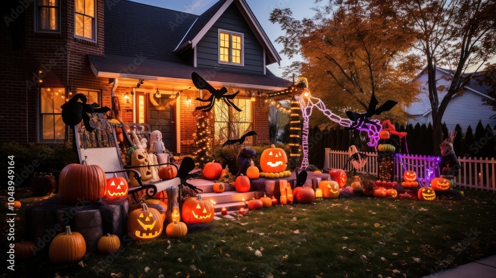 Fototapeta premium front yard transformed for Halloween,