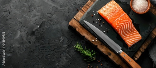 Fresh raw salmon fillet on ...