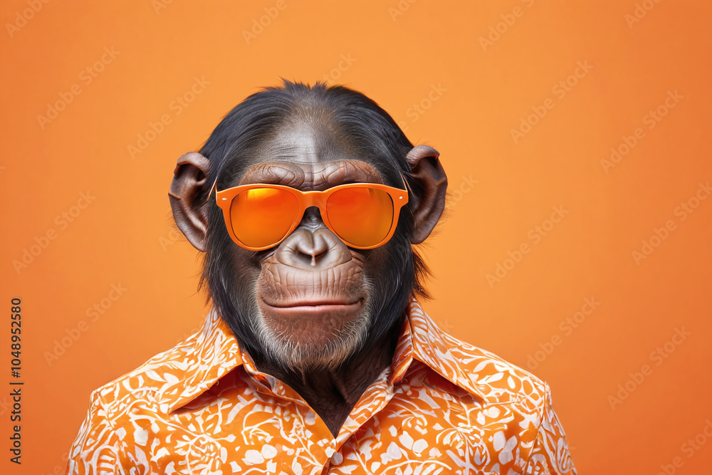 Cool chimpanzee wearing trendy sunglasses and shirt Cool chimpanzee wearing trendy sunglasses and shirt