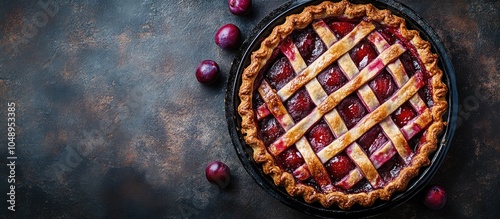 Plum pie on a rustic stone ...
