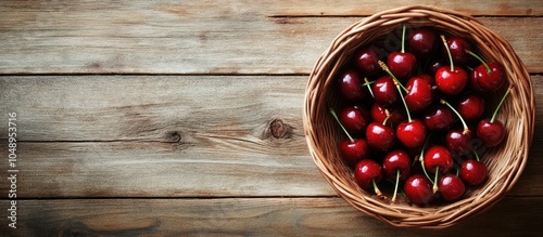 Basket of cherries on a woo...