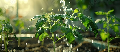 Watering a seedling tomato ...