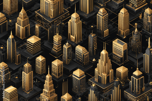 Art deco skyscraper cityscape in graphic style photo