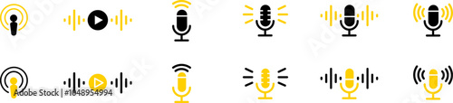 Microphone icon. Microphone vector icon with sound waves. Voice vector web design icon Recording or podcast