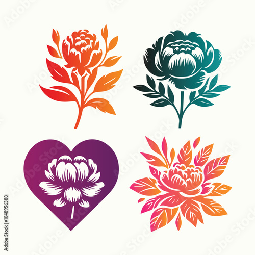 Creative Set Of An Heart and flowers Designed