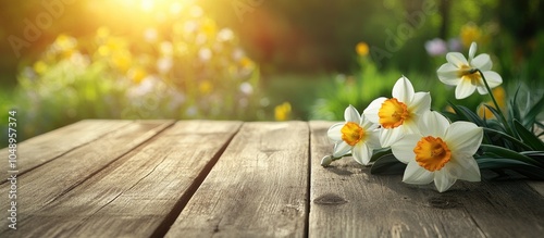 Narcissus on a wooden table...