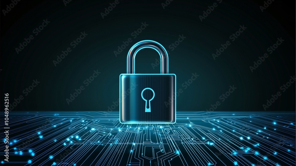 Digital Lock on Futuristic Circuit Board Background Digital Lock on Futuristic Circuit Board Background