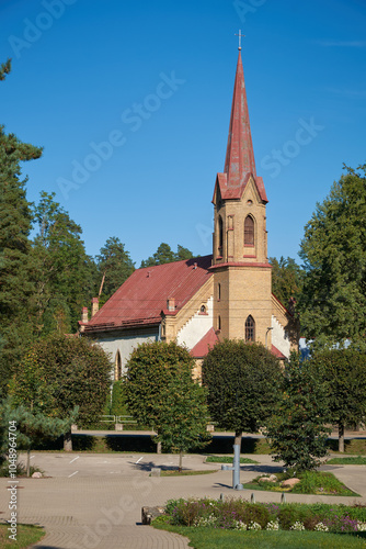 Canvastavla Old ancient Ogre Evangelical Lutheran Church. Ogre city, Latvia.
