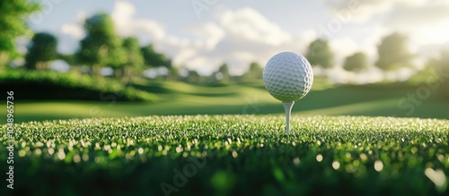 Golf ball on a tee set agai...