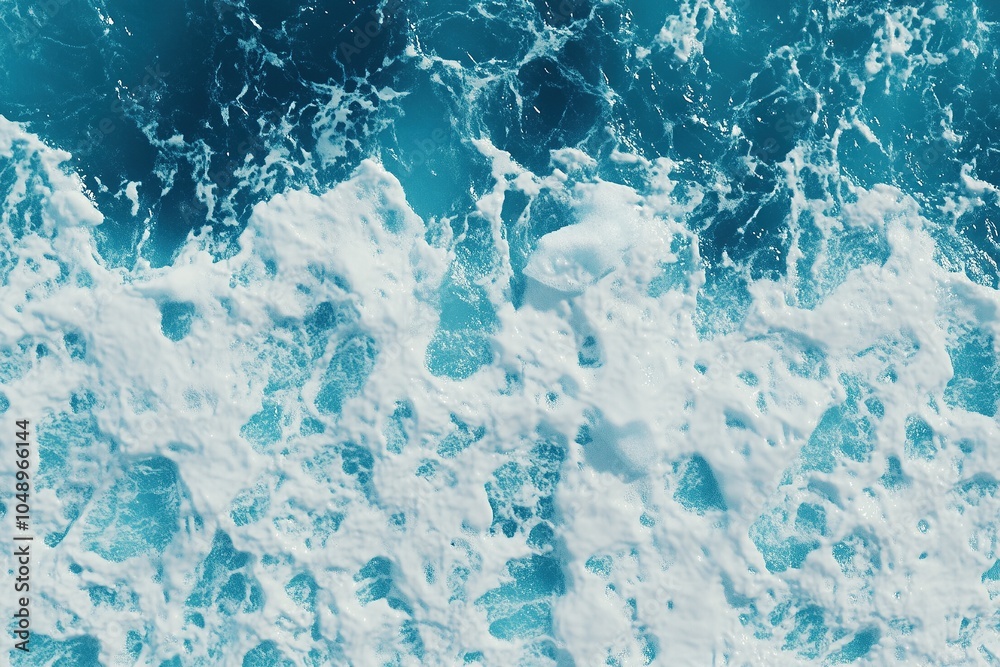 Obraz premium View from above of blue sea waves, white foam, top view