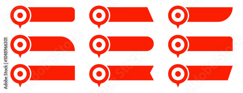 Set of red pin text tag icons. Pointer icon pin on the map with space for text vector collection