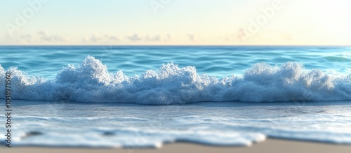 blue sea with a horizon and foamy waves on the sandy beach serving as a background for a vacation theme with copyspace selected focus photo