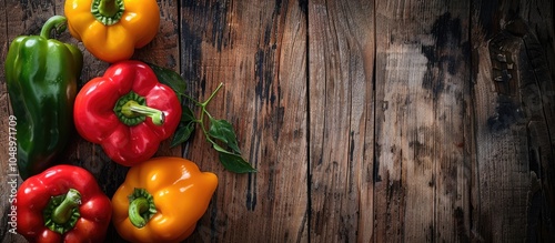 vibrant peppers on a wooden...