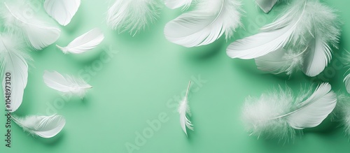 White feathers on a green b...